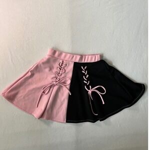 Hot Topic Pink Black Split Lace Up Skater Mini Skirt Y2K Coquette Medium